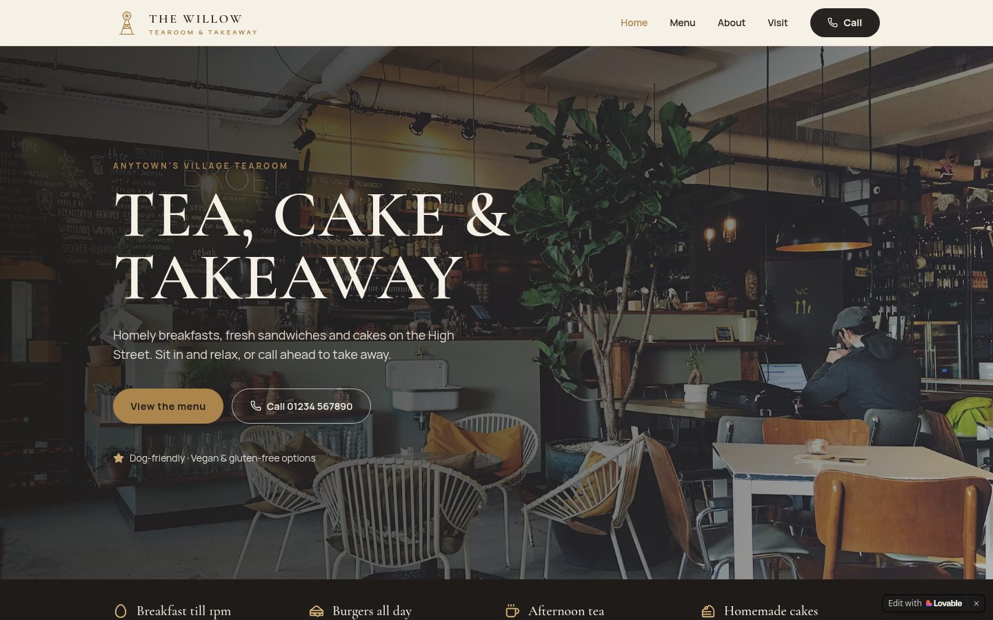 The Willow Tearoom tearoom website homepage